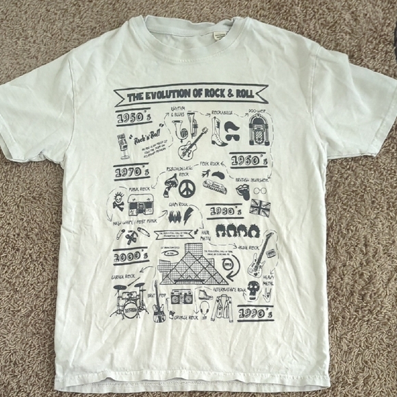 White Short Sleeve Tee with Rock & Roll Graphic - Picture 1 of 2